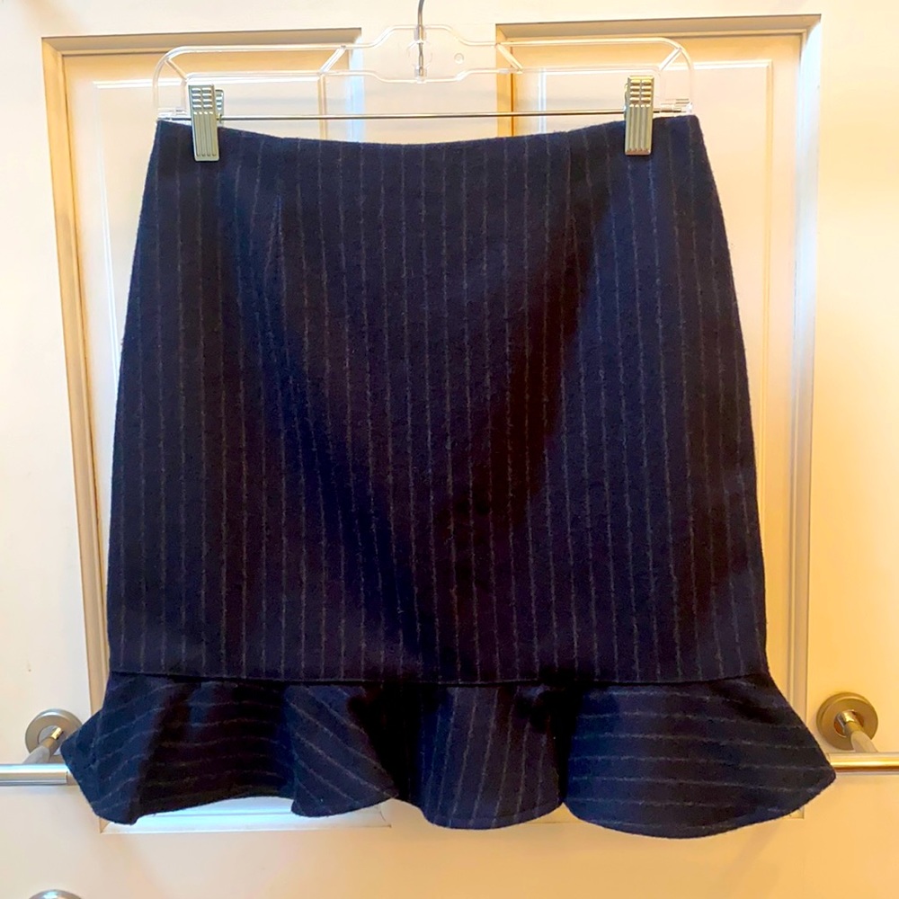 Tibi mini Skirt w/ ruffle detail - Navy pin stripe